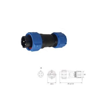 CONECTOR IP68 WATERPROOF 4 VÍAS MACHO AÉREO