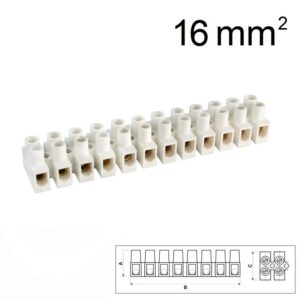 REGLETA CONEXIÓN TORNILLO 12 POLOS 16mm² PA6 BLANCO