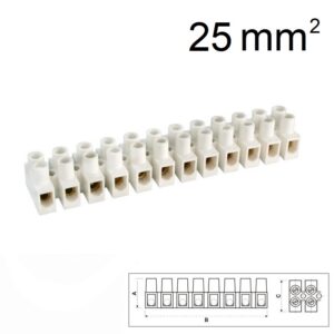 REGLETA CONEXIÓN TORNILLO 12 POLOS 25mm² PA6 BLANCO