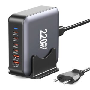 CARGADOR USB GAN3 220W 6P (2x USB-A + 4x USB-C) QC+ PD NEGRO/GRIS