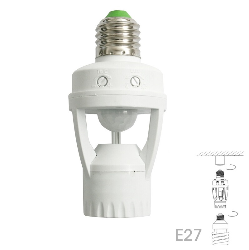 PORTABOMBILLA E27 CON SENSOR MOVIMIENTO IR 360º BLANCO