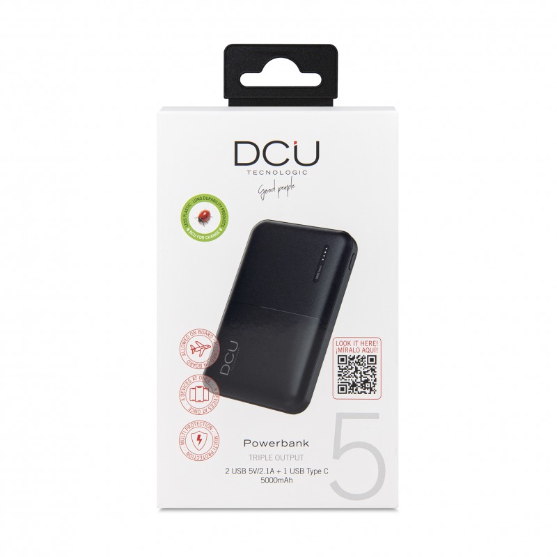 POWER BANK DCU 5.000mAh DOBLE USB-A + USB-C NEGRO - Imagen 4