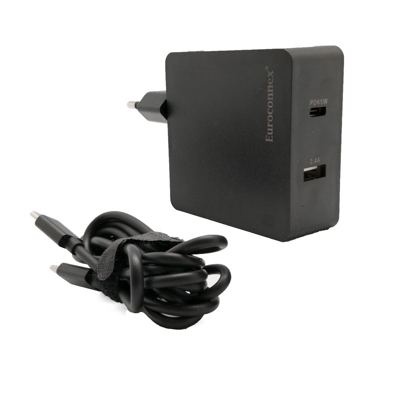 CARGADOR USB-C 3.1 DC 5/20VC 65W GaN PD 3.0 NEGRO