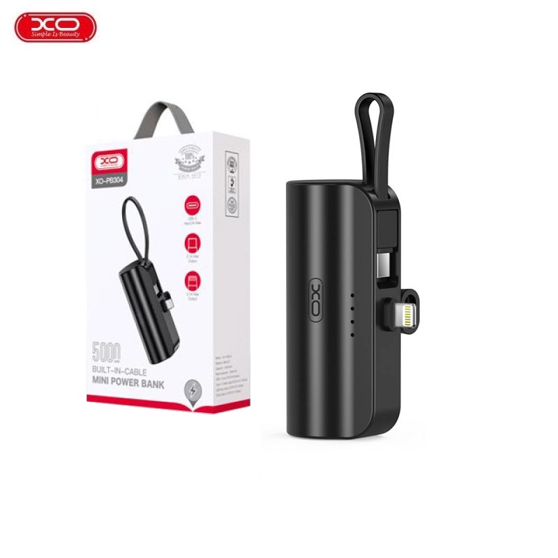 POWER BANK XO MINI 5.000mAH 10.5W CABLE USB-C/SOPORTE iPhone NEGRO