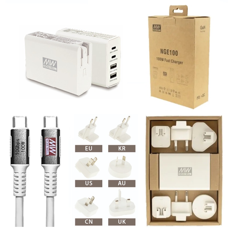 CARGADOR USB 4P (2x USB-A+ 2x USB-C) PD3.0 & QC3.0 100W GaN MEAN WELL BLANCO - Imagen 3