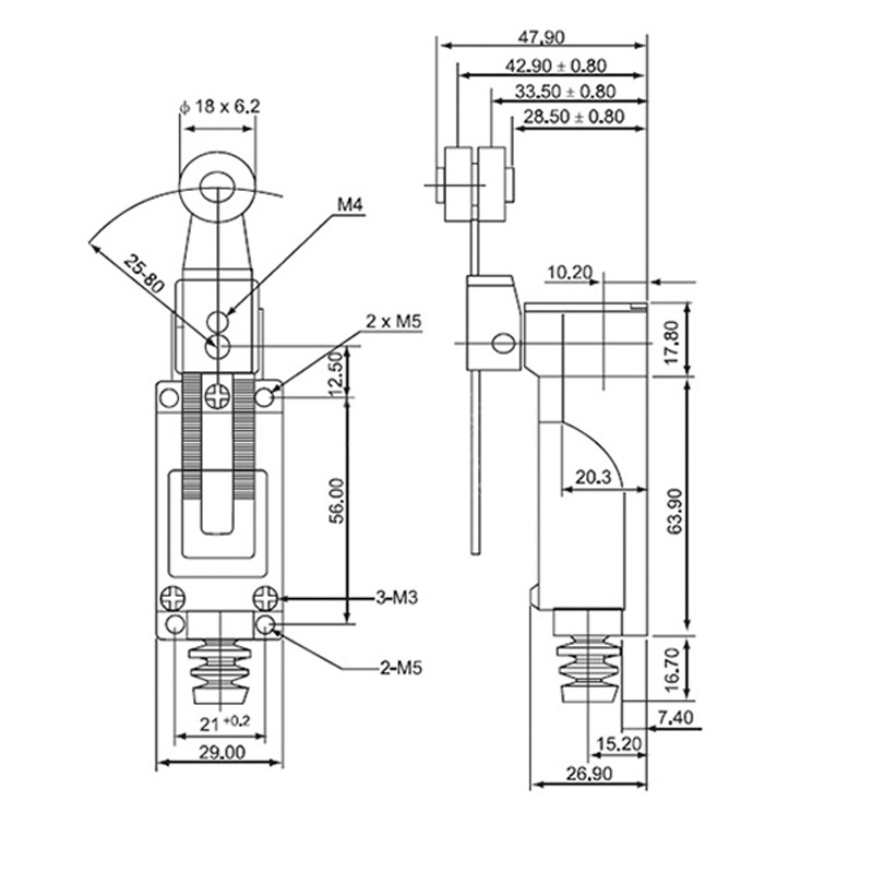 INTERRUPTOR DE LIMITE 2NC + 2NO 250VAC 5A ROLDANA EXTENSIBLE - Imagen 3