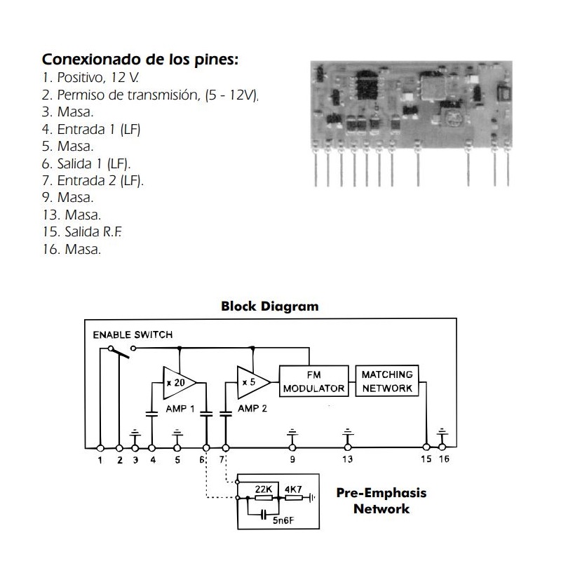 KIT EMISOR FM SAW 433.92MHZ AUDIO CEBEK C-0505 - Imagen 3