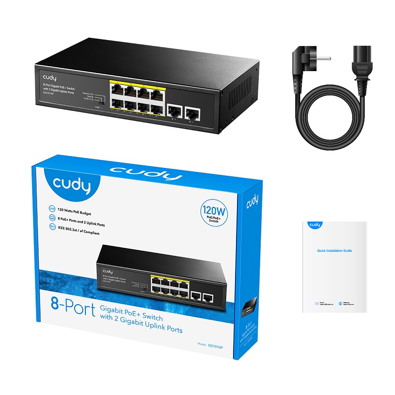 SWITCH POE+ 8P GIGABIT (8POE) 120W + 2 UPLINK GIGABIT CUDY METÁLICO - Imagen 4