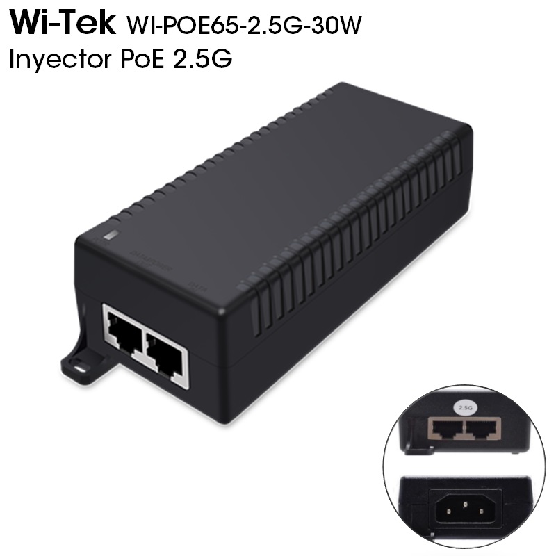 INYECTOR PoE 2.5GBPS 52V 30W WI-TEK 802.3af/at