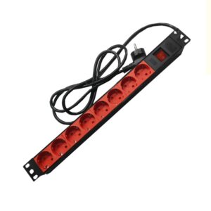 BASE RACK 19" 1U 8 SALIDAS SCHUKO ROJO, INTERRUPTOR, PVC, 2m