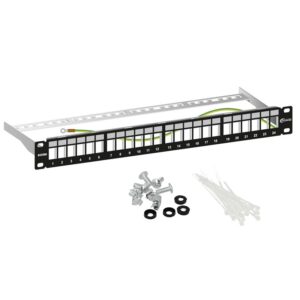 PATCH PANEL 19" VACÍO 1U 24P FTP KEYSTONE C/ ORGANIZADOR METAL AISLADO