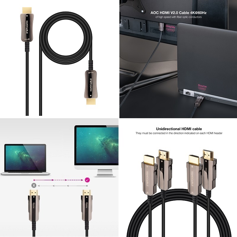 CABLE HDMI 2.1 AOC HIBRIDO M-M 8K@60Hz 48GBPS NEGRO 15m - Imagen 3
