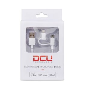 CABLE APPLE USB-A MACHO a LIGHTNING 8P MFI + MicroUSB BLANCO 1m