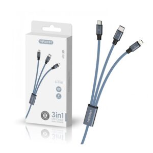 CABLE USB 3EN1 USB-C, IPHONE, MicroUSB 2A GRIS 1.2m