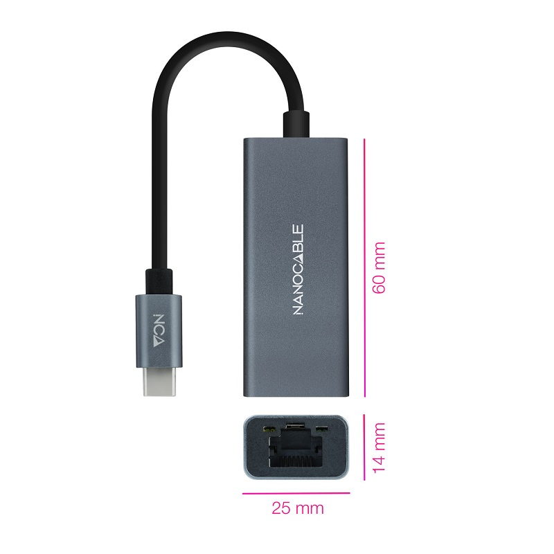 ADAPTADOR USB-C 3.0 a ETHERNET GIGABIT GRIS CABLE 0.15m - Imagen 3