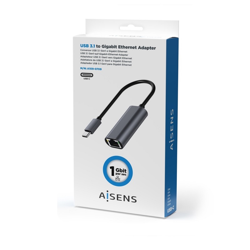 CONVERSOR USB 3.1 GEN1 USB-C A ETHERNET GIGABIT AISENS GRIS 0.15M - Imagen 3