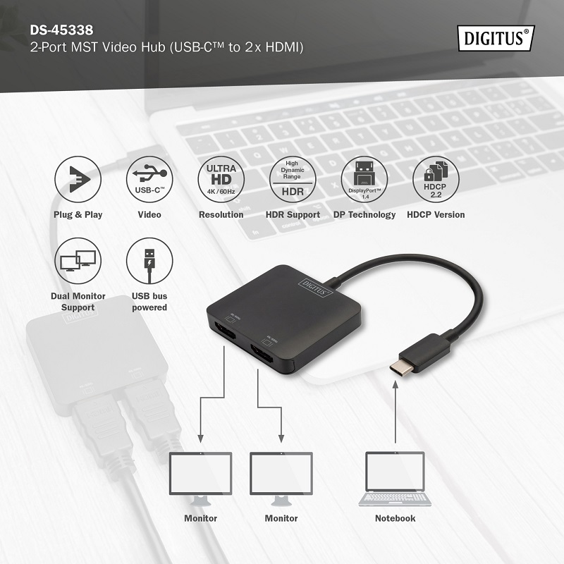 HUB USB-C MST - 2x HDMI 2.0 4K/60HZ DP1.4 32.4Gbps - Imagen 5