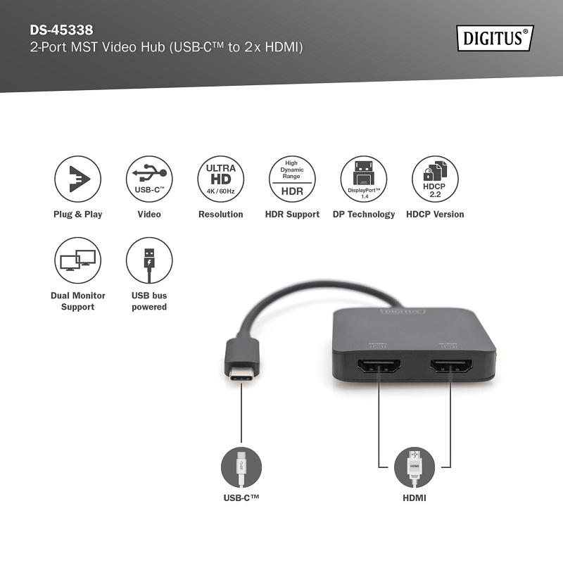 HUB USB-C MST - 2x HDMI 2.0 4K/60HZ DP1.4 32.4Gbps - Imagen 6