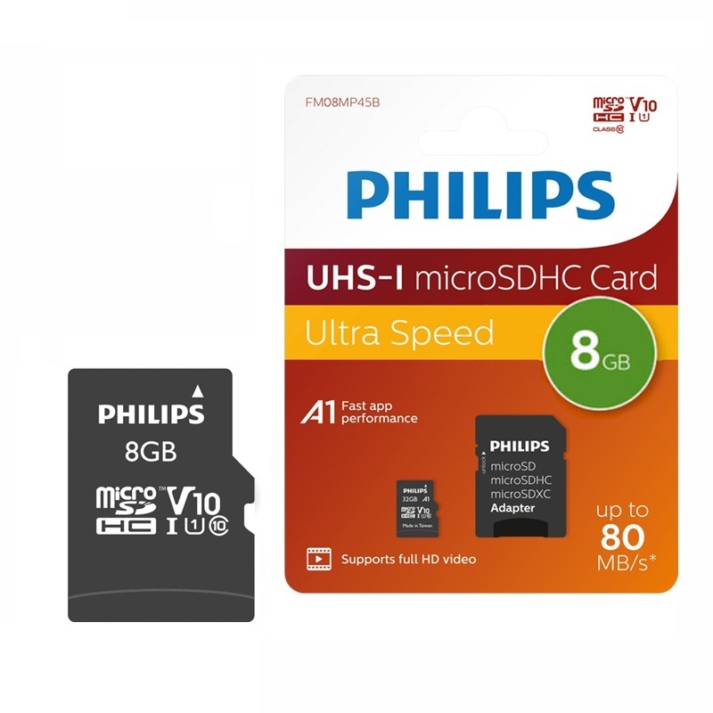 MICRO SDHC 8GB U1 V10 CL10 PHILIPS ULTRA SPEED + ADAPTADOR SD