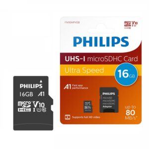 MICRO SDHC 16GB U1 V10 CL10 PHILIPS ULTRA SPEED + ADAPTADOR SD