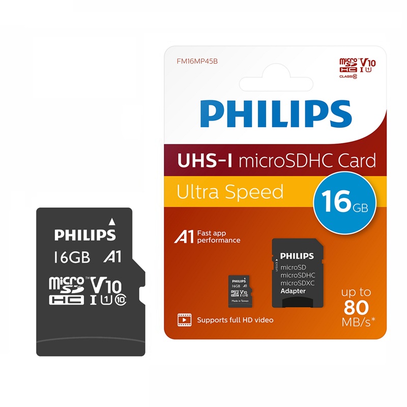 MICRO SDHC 16GB U1 V10 CL10 PHILIPS ULTRA SPEED + ADAPTADOR SD