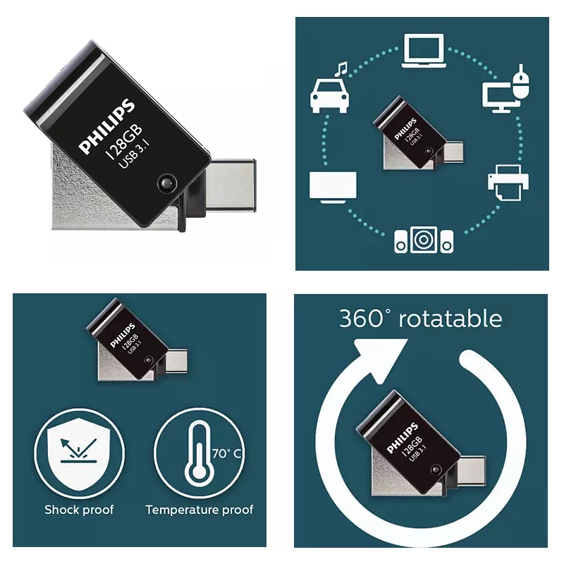 MEMORIA USB 3.1 2EN1 128GB PHILIPS DUAL USB-A/ USB-C - Imagen 3