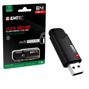 MEMORIA USB 3.2 64GB EMTEC CLICK SECURE B120 NEGRO