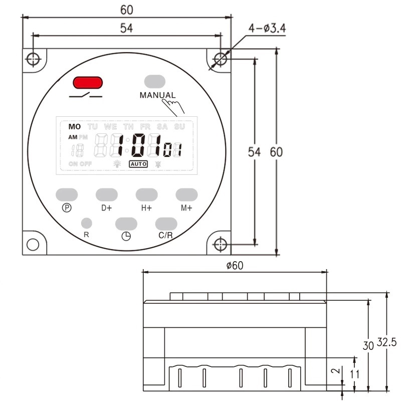 PROGRAMADOR DIGITAL AC 220V 16A SUPERFICIE - Imagen 4