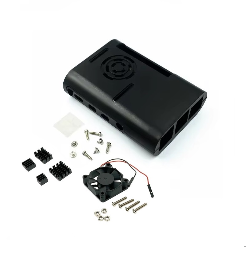 KIT CAJA ABS NEGRA RASPBERRY PI 4 + VENTILADOR + DISIPADORES