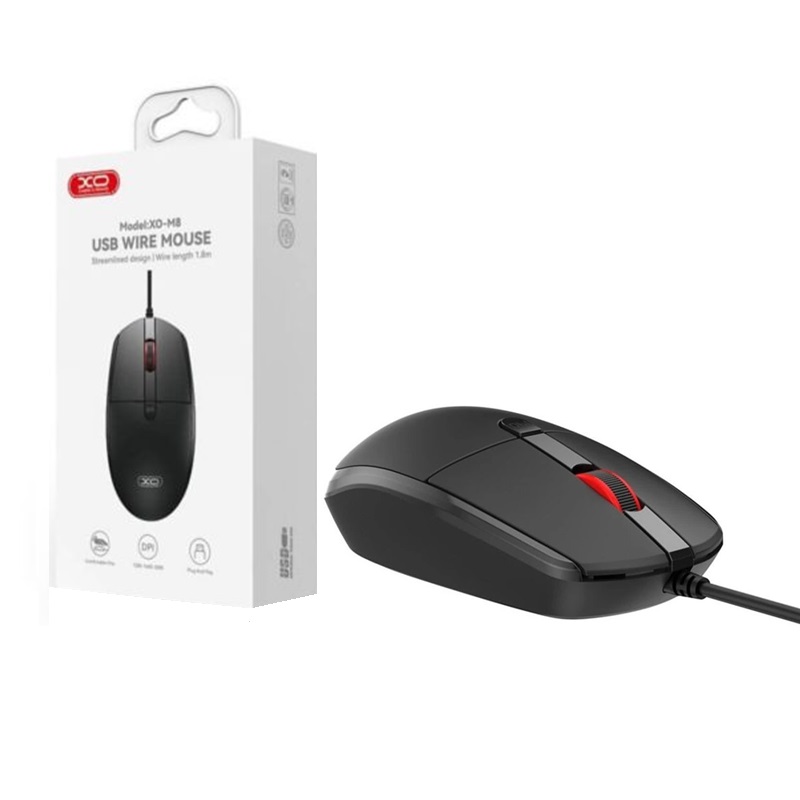 RATÓN ÓPTICO USB DPI 1200-1600-2000 XO M8 NEGRO 1.8m