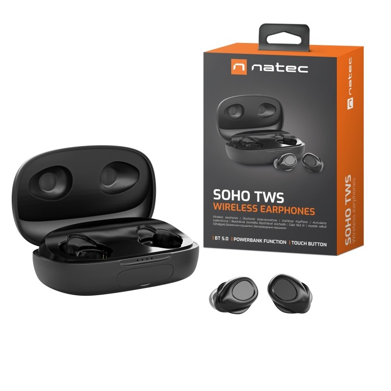 AURICULARES NATEC SOHO TWS WIRELESS CON MICROFONO NEGRO