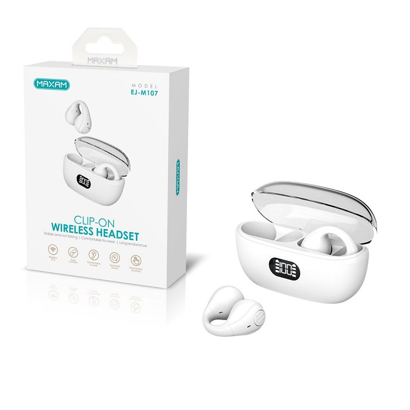 AURICULARES WIRELESS V5.3 MAXAM EJ-M107 CLIP-ON BLANCO