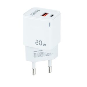 CARGADOR PARED USB-C PD + USB-A QC 20W BLANCO