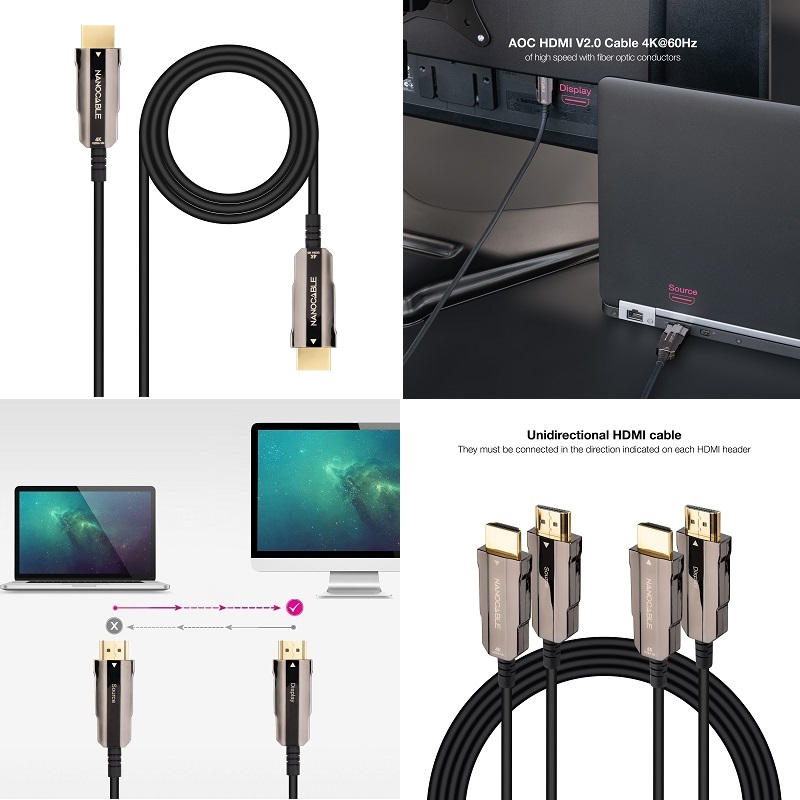 CABLE HDMI 2.0 AOC HIBRIDO M-M 4K@60Hz 18GBPS NEGRO 10m - Imagen 3