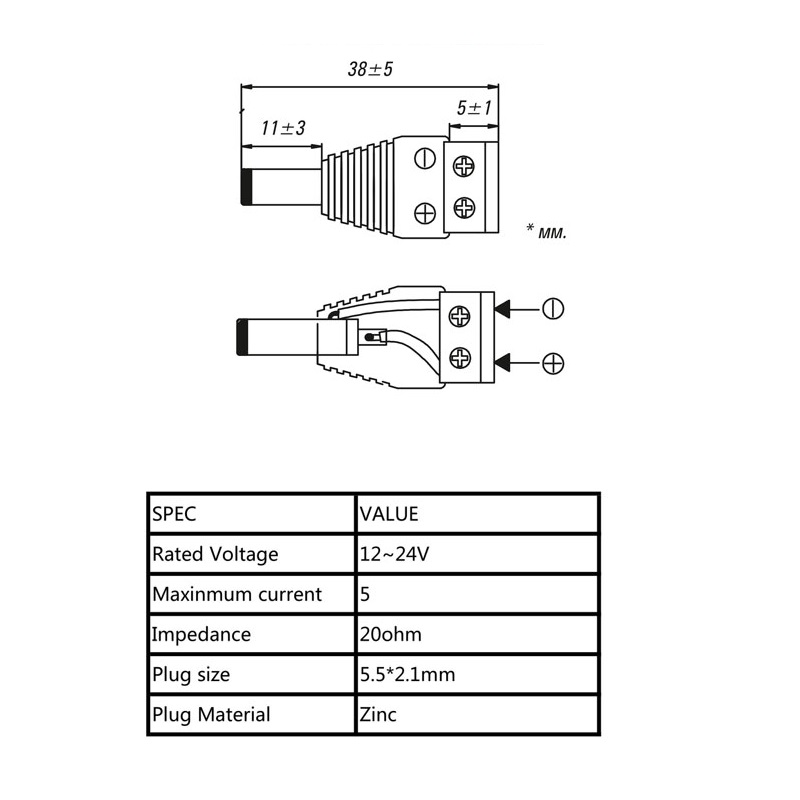 CONECTOR RÁPIDO JACK DC HEMBRA Ø5.5x2.1mm BORNA TORNILLO - Imagen 3