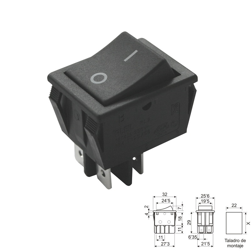 INTERRUPTOR BALANCÍN ON-OFF (2Co) 16A/250V NEGRO