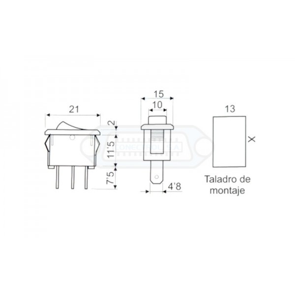 INTERRUPTOR BALANCÍN LUMINOSO ROJO ON-OFF (1Co) RECTANGULAR NEGRO - Imagen 3