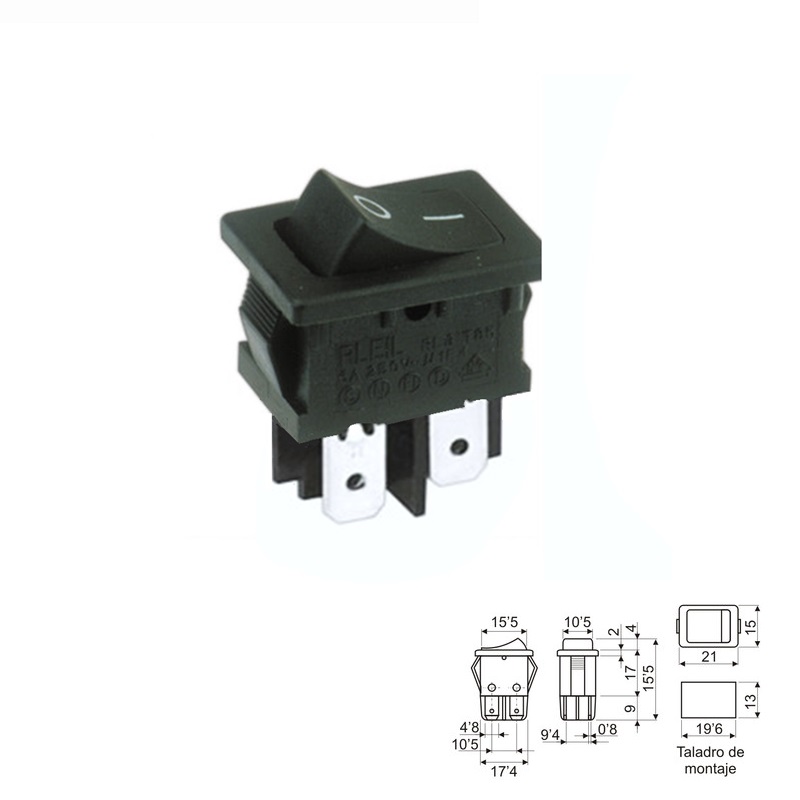INTERRUPTOR BALANCÍN ON-OFF (2Co) 10A/250V NEGRO
