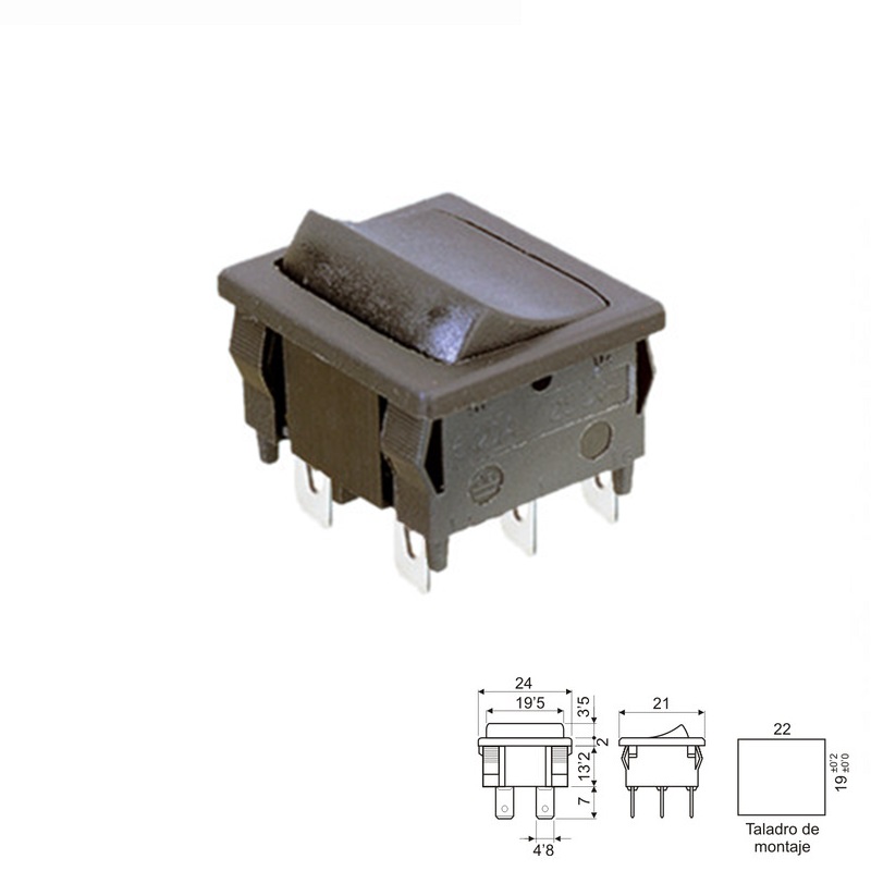 INTERRUPTOR BALANCÍN ON-OFF (2Co) 6A/250V NEGRO