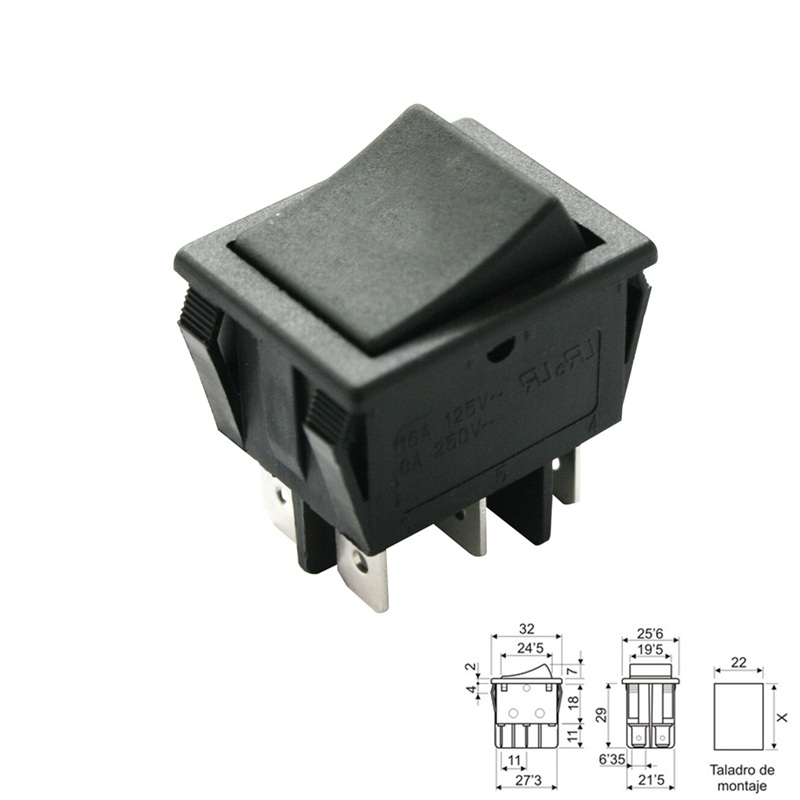 INTERRUPTOR BALANCÍN ON-OFF (2Co) 16A/250V CONMUTADO NEGRO