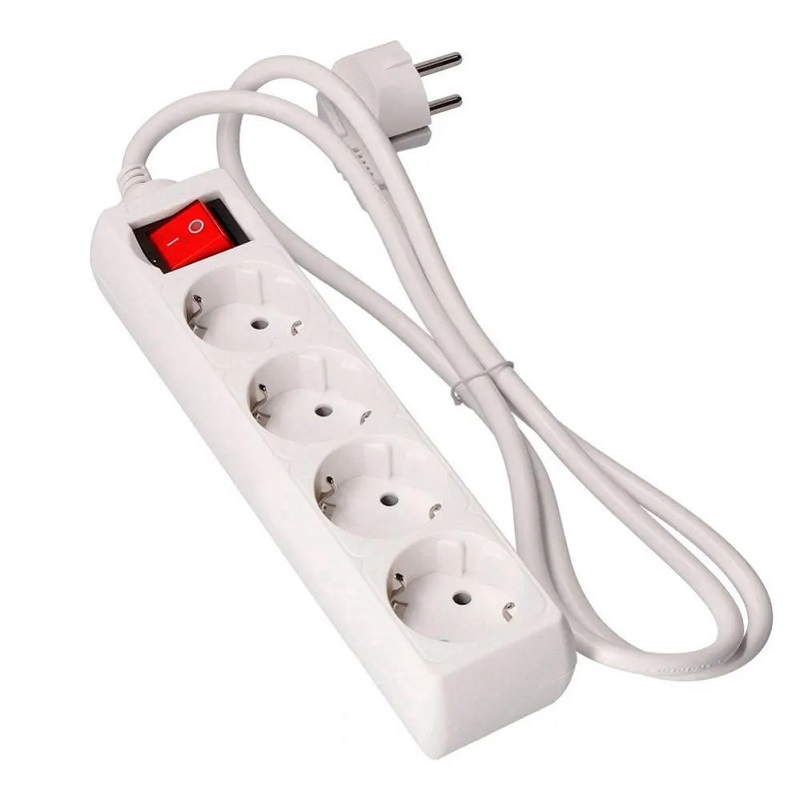 REGLETA ELÉCTRICA 4 SALIDAS SCHUKO + INTERRUPTOR, BLANCO, 1.5m