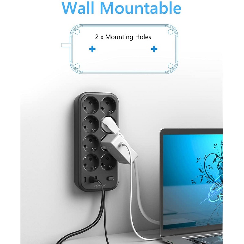 REGLETA ELÉCTRICA 8 SALIDAS SCHUKO + INTERRUPTOR, 3x USB - Imagen 5