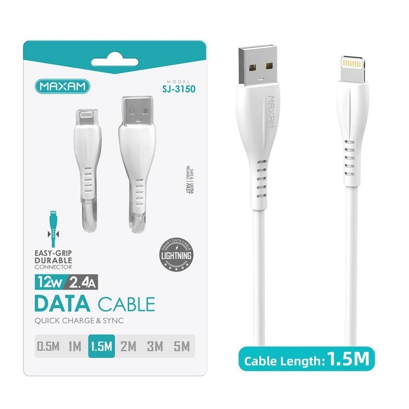CABLE LIGHTNING a USB-A 2.4A MAXAM BLANCO 1.5m