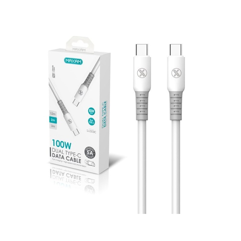 CABLE USB-C a USB-C 5A 100W MAXAM BLANCO 2m