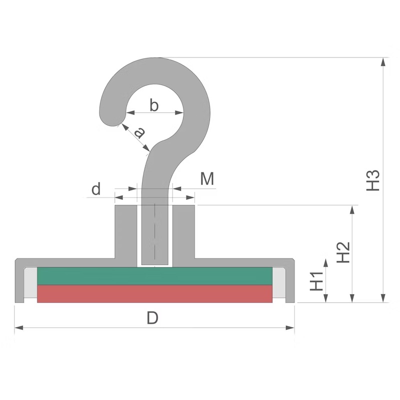 IMÁN DE NEODIMIO GANCHO NEGRO M4 Ø25.3mm 16kg N38 - Imagen 3