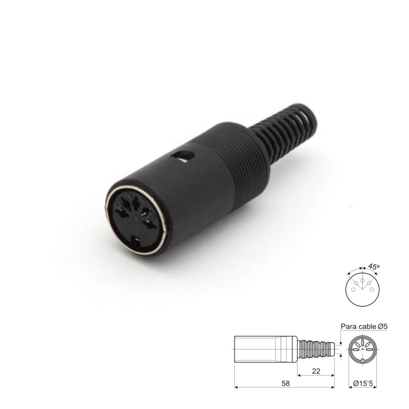 CONECTOR DIN HEMBRA AÉREA 5P 180º SOLDAR