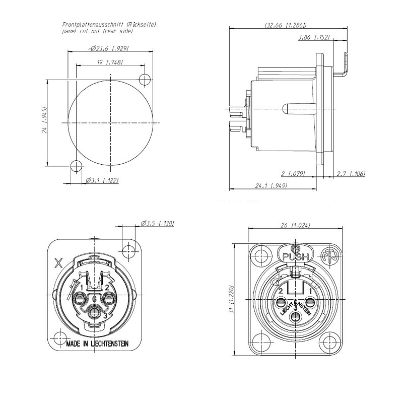 CONECTOR XLR 3P HEMBRA CHASIS D NEUTRIK NÍQUEL/PLATA - Imagen 3