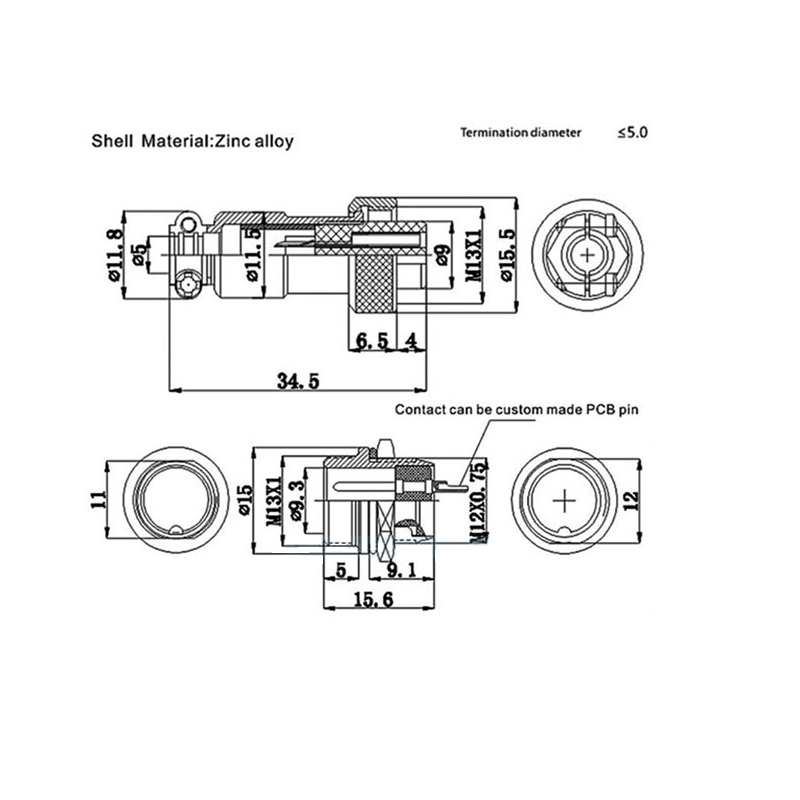 PAREJA CONECTORES GX12 4P MACHO-HEMBRA - Imagen 3
