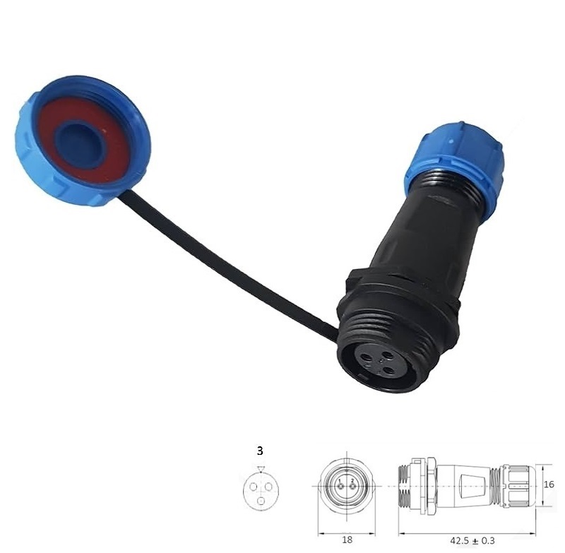 CONECTOR IP68 WATERPROOF 3 VÍAS HEMBRA AÉREO