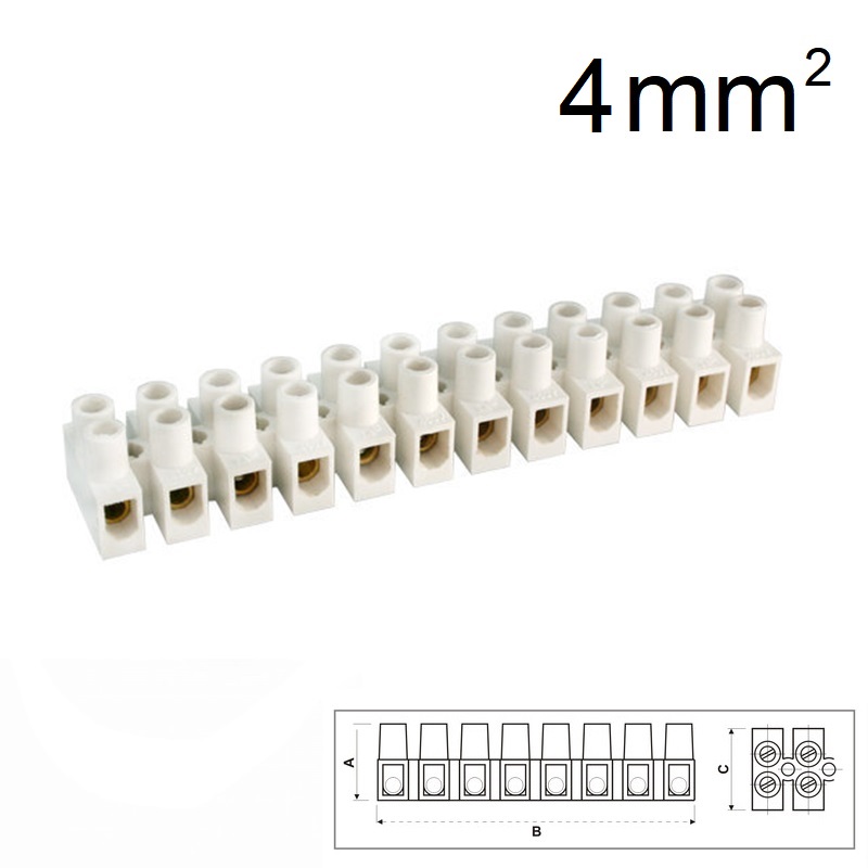 REGLETA CONEXIÓN TORNILLO 12 POLOS 4mm² PA6 BLANCO